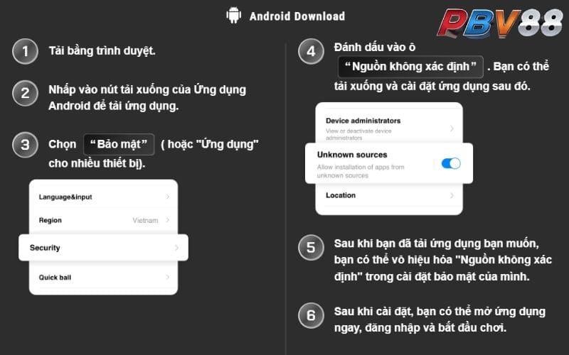 Các bước tải ứng dụng PBV88 trên Android